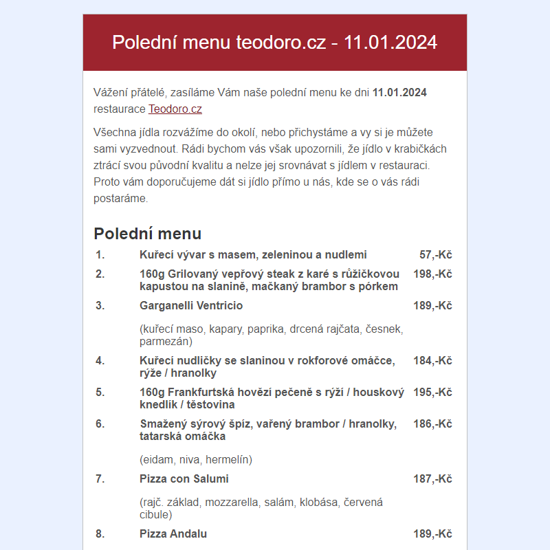 Poledni menu teodoro.cz - 11.01.2024