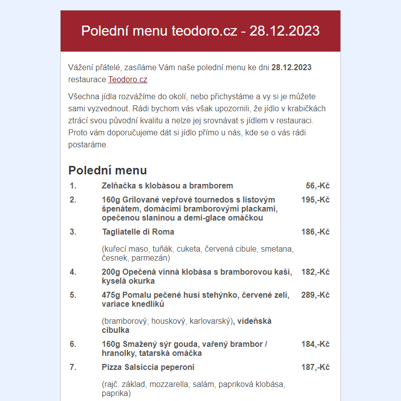 Poledni menu teodoro.cz - 28.12.2023