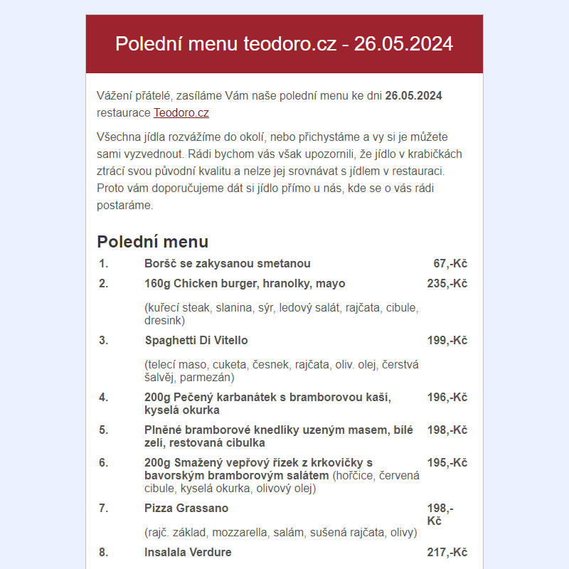 Poledni menu teodoro.cz - 26.05.2024