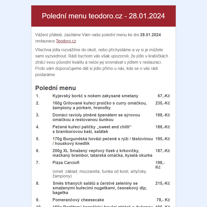 Poledni menu teodoro.cz - 28.01.2024