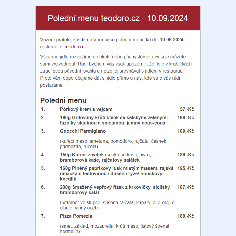 Poledni menu teodoro.cz - 10.09.2024