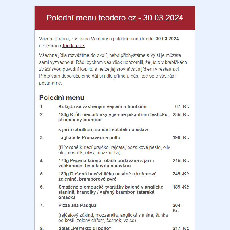 Poledni menu teodoro.cz - 30.03.2024
