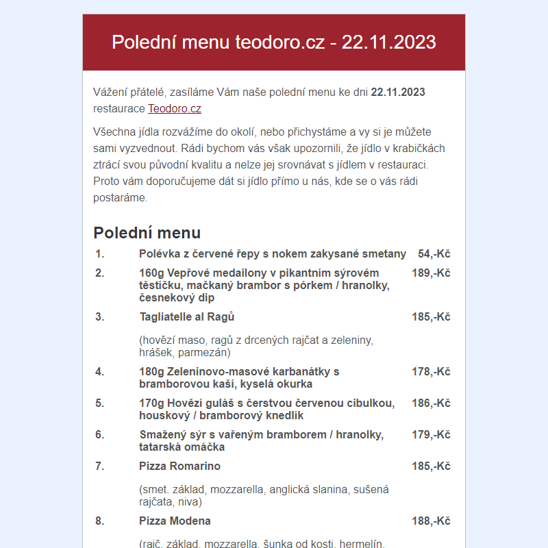Poledni menu teodoro.cz - 22.11.2023