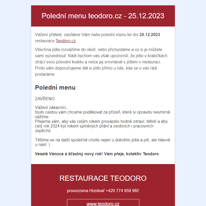 Poledni menu teodoro.cz - 25.12.2023