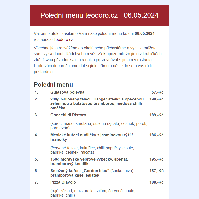 Poledni menu teodoro.cz - 06.05.2024