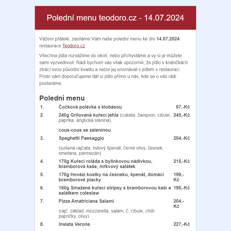 Poledni menu teodoro.cz - 14.07.2024