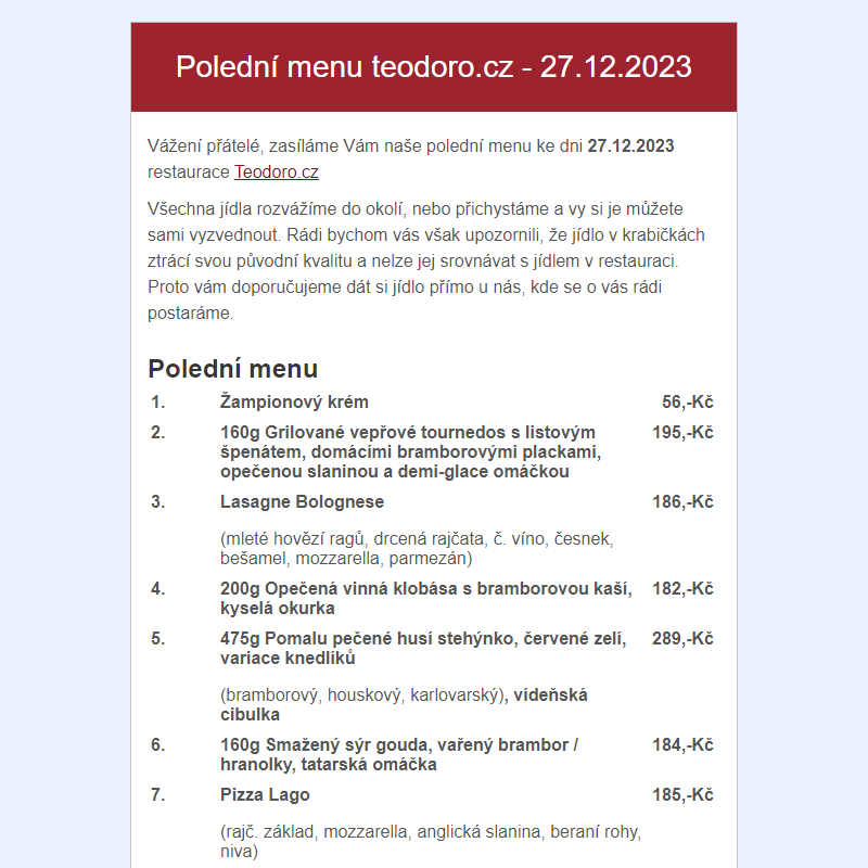Poledni menu teodoro.cz - 27.12.2023