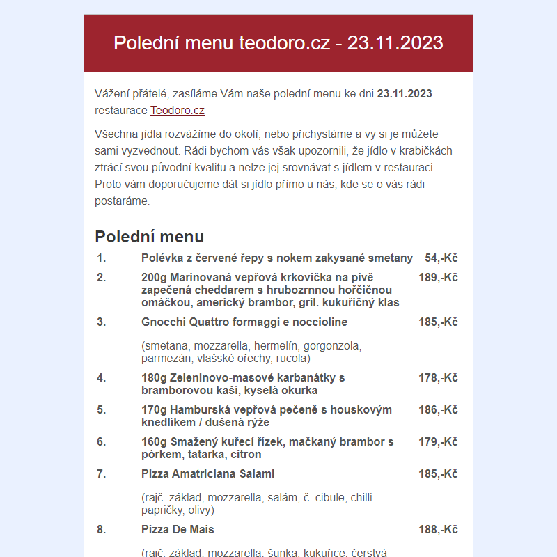 Poledni menu teodoro.cz - 23.11.2023