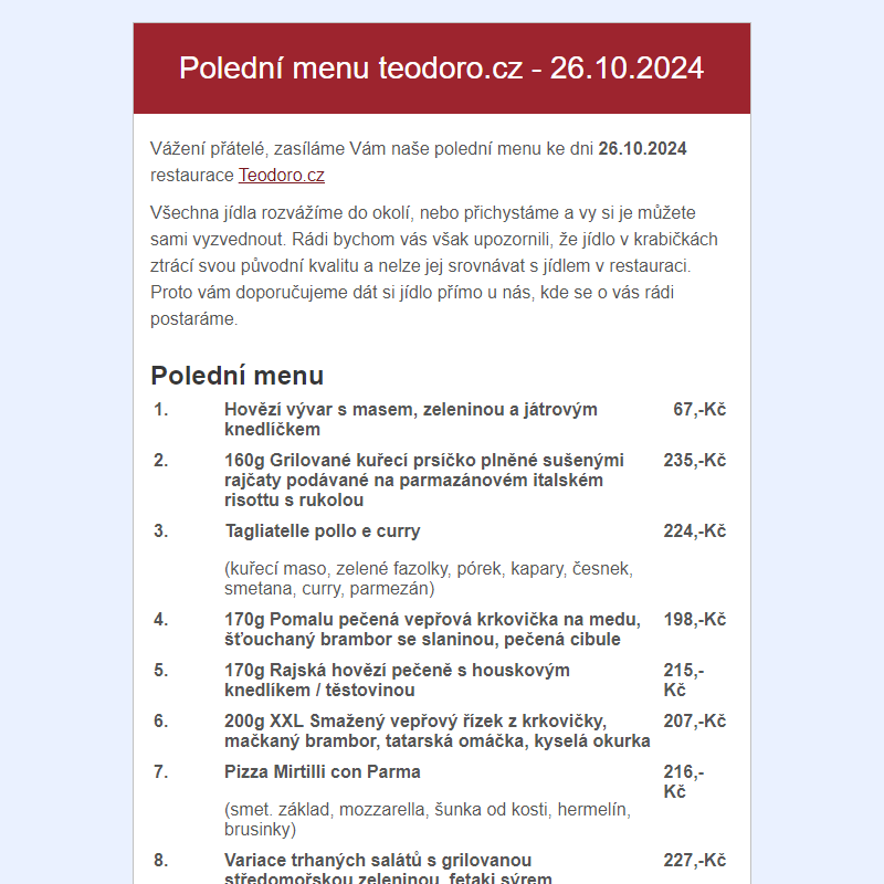 Poledni menu teodoro.cz - 26.10.2024