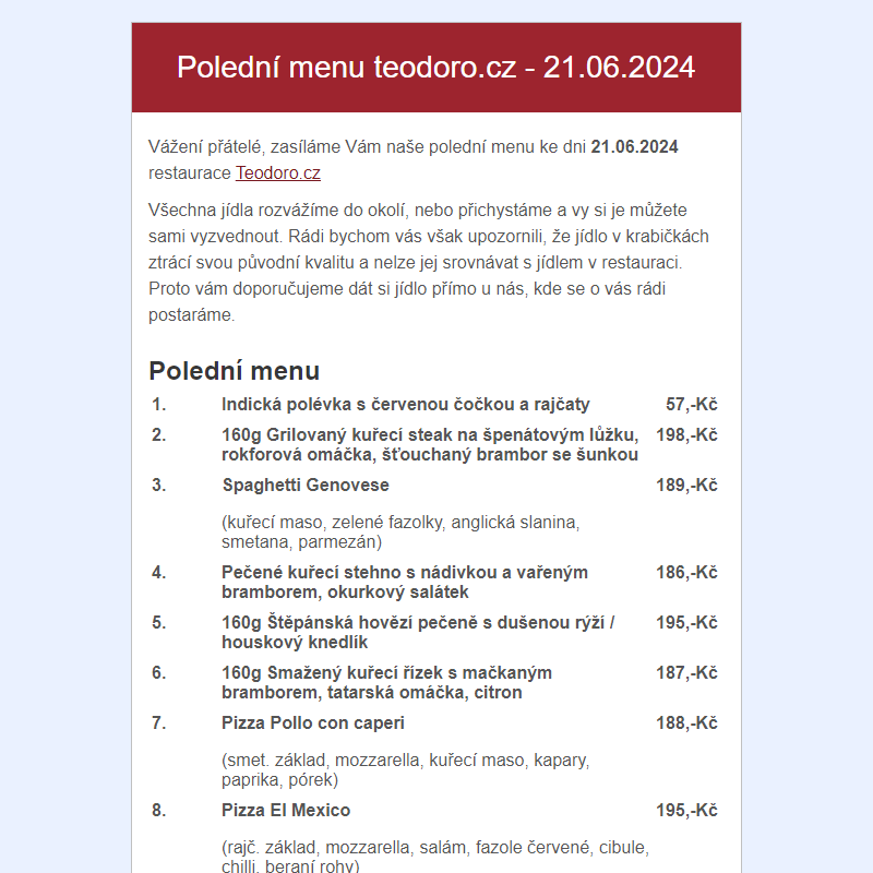 Poledni menu teodoro.cz - 21.06.2024