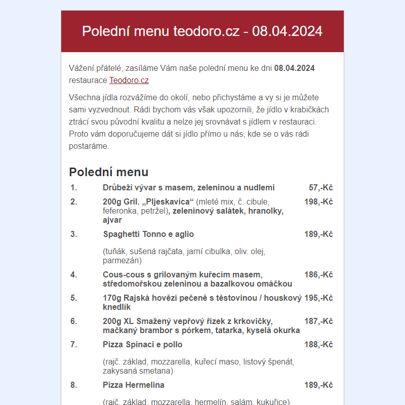 Poledni menu teodoro.cz - 08.04.2024