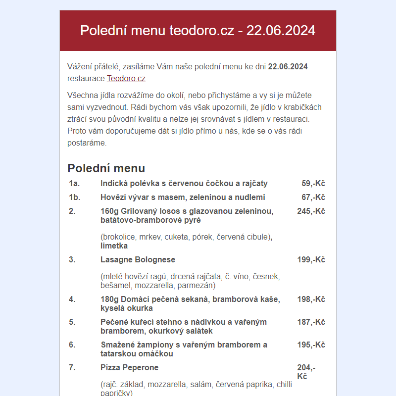 Poledni menu teodoro.cz - 22.06.2024