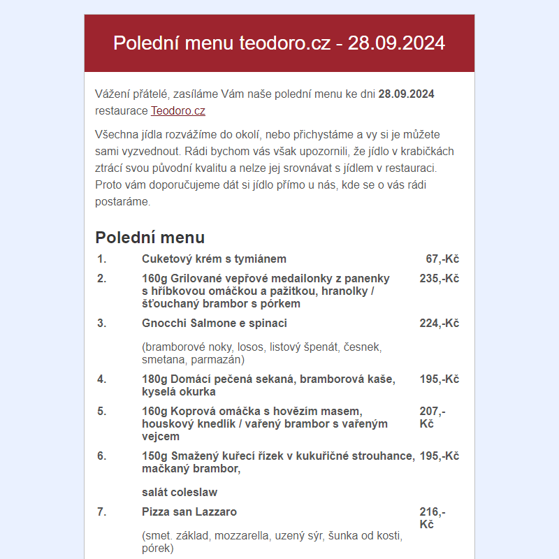 Poledni menu teodoro.cz - 28.09.2024