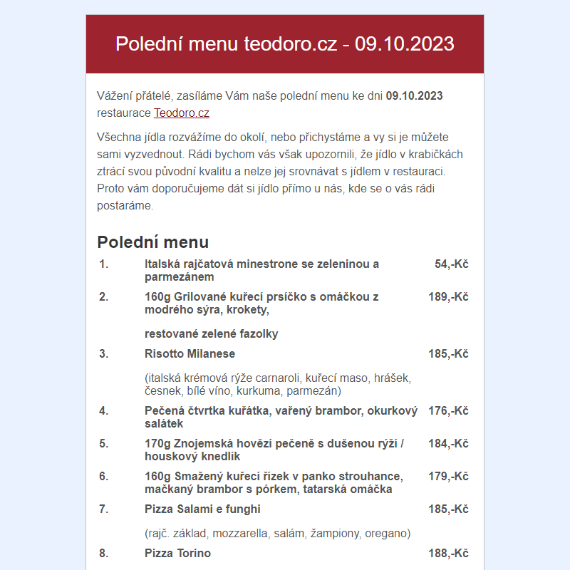 Poledni menu teodoro.cz - 09.10.2023