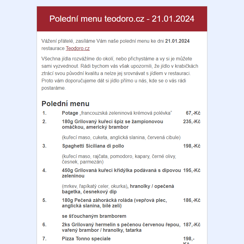 Poledni menu teodoro.cz - 21.01.2024