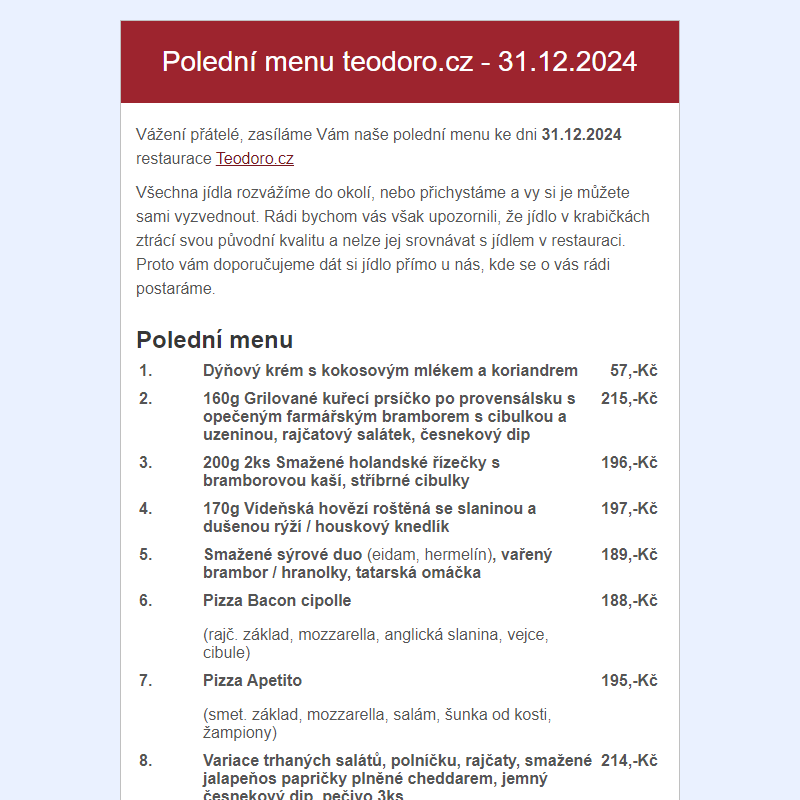 Poledni menu teodoro.cz - 31.12.2024