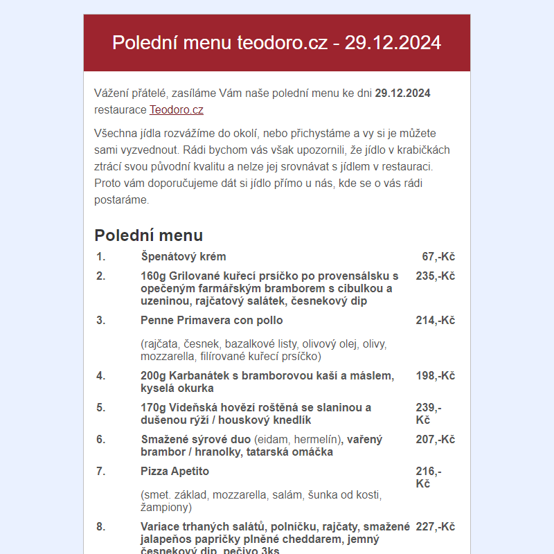 Poledni menu teodoro.cz - 29.12.2024