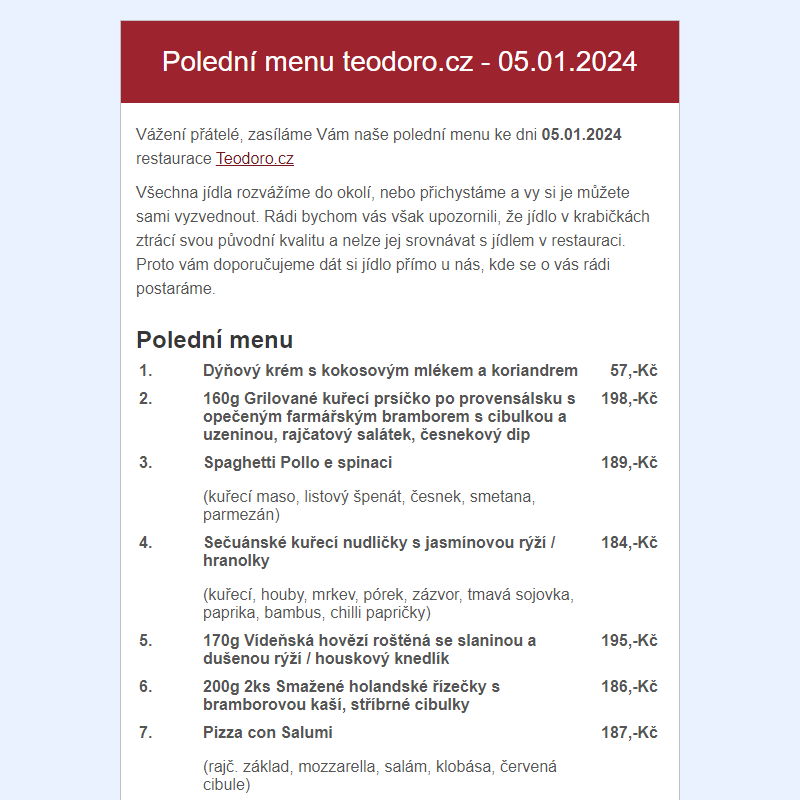 Poledni menu teodoro.cz - 05.01.2024