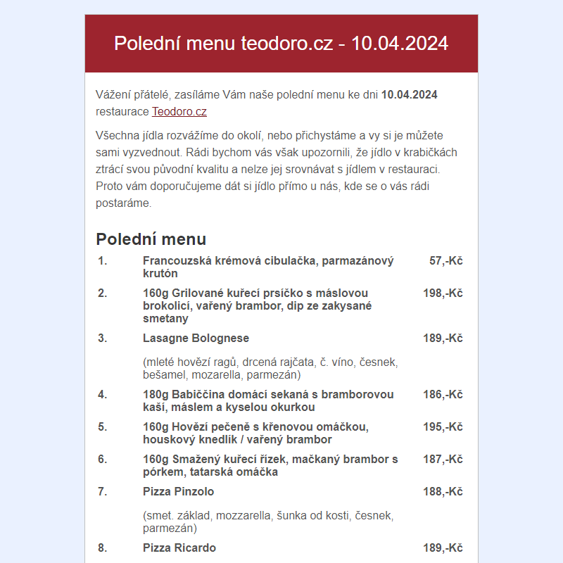 Poledni menu teodoro.cz - 10.04.2024
