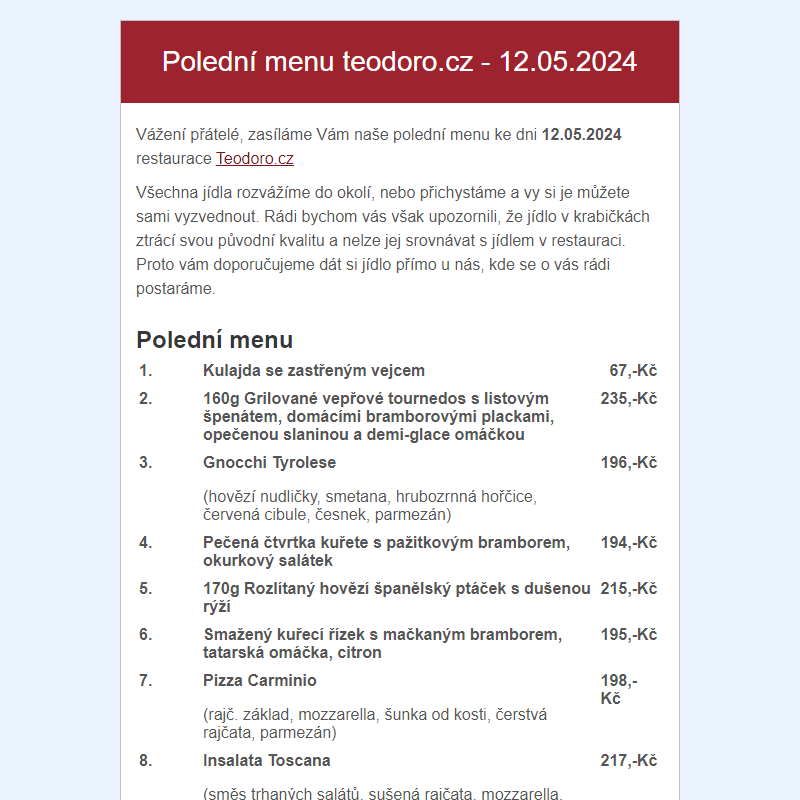 Poledni menu teodoro.cz - 12.05.2024