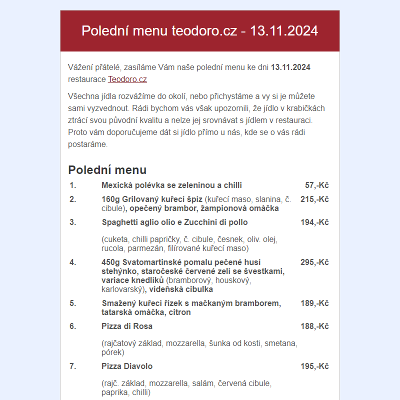 Poledni menu teodoro.cz - 13.11.2024