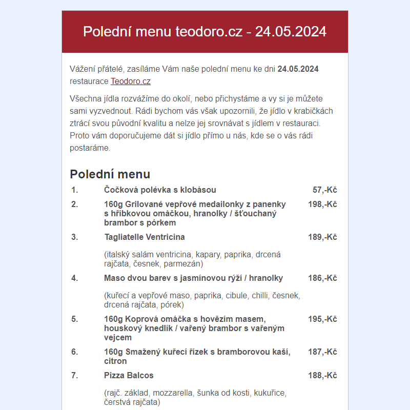 Poledni menu teodoro.cz - 24.05.2024