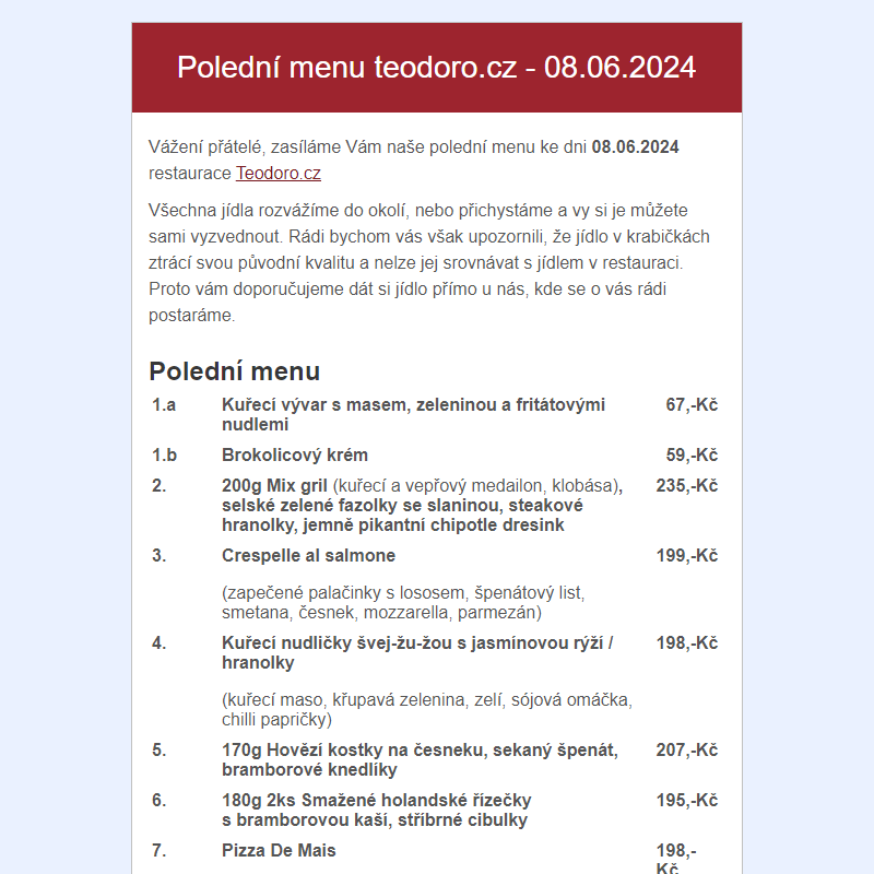 Poledni menu teodoro.cz - 08.06.2024