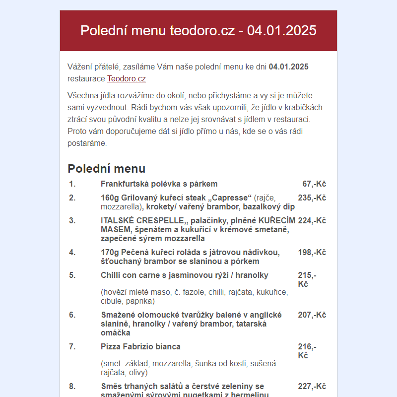 Poledni menu teodoro.cz - 04.01.2025