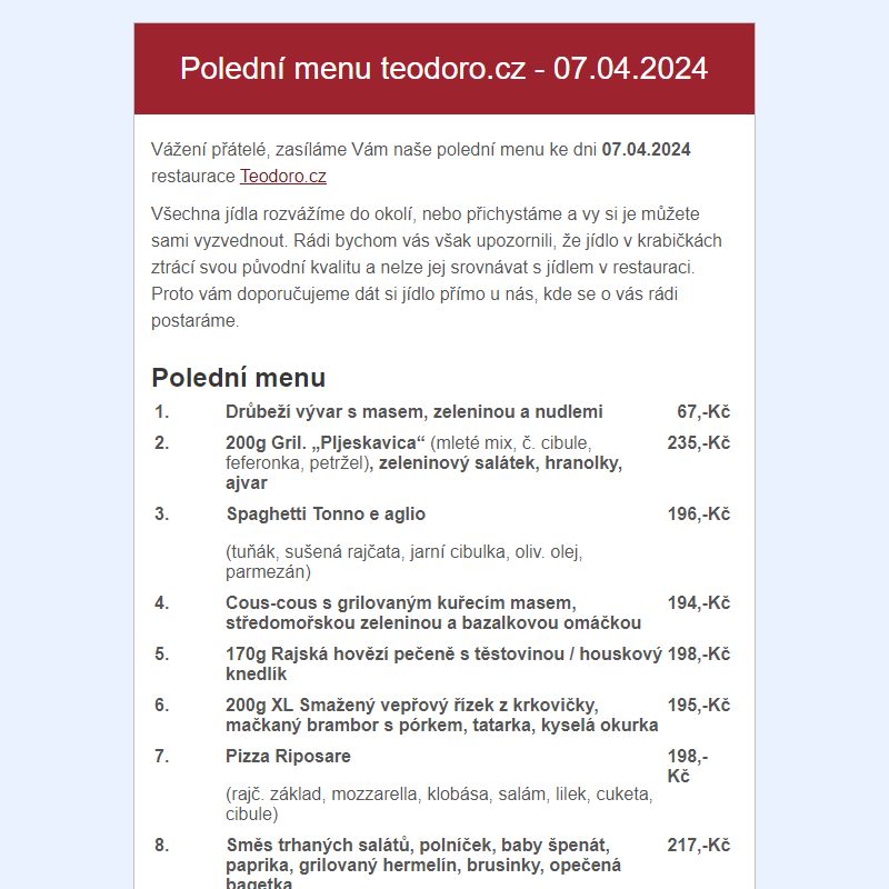 Poledni menu teodoro.cz - 07.04.2024