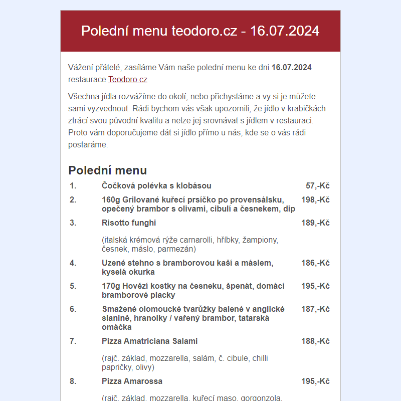 Poledni menu teodoro.cz - 16.07.2024