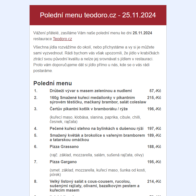 Poledni menu teodoro.cz - 25.11.2024