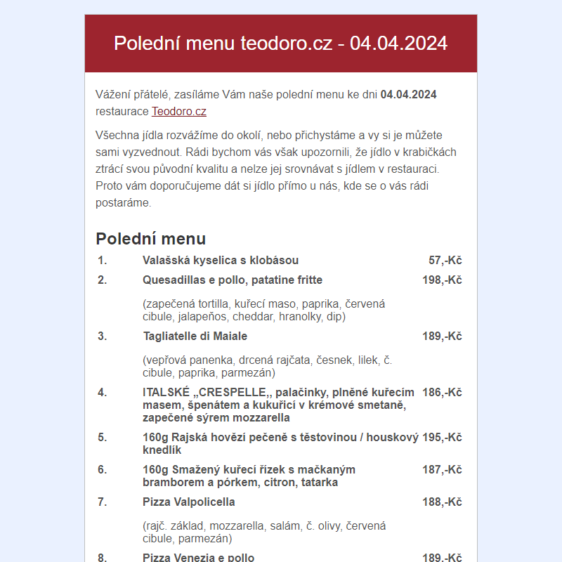 Poledni menu teodoro.cz - 04.04.2024