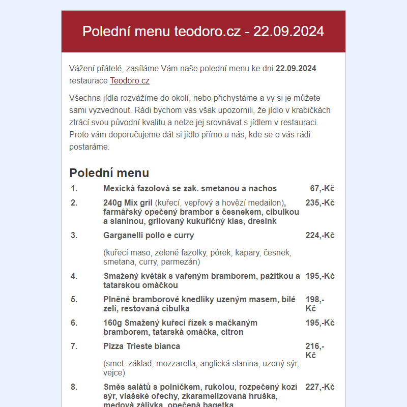 Poledni menu teodoro.cz - 22.09.2024