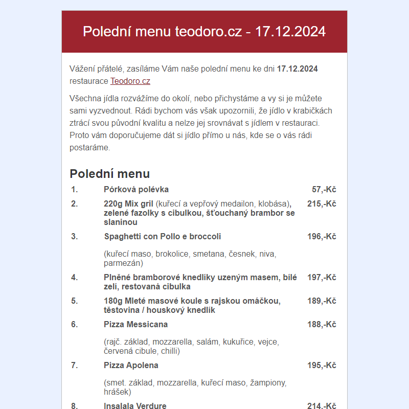 Poledni menu teodoro.cz - 17.12.2024