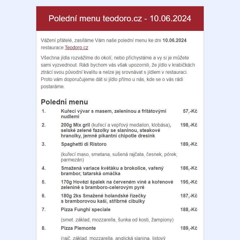 Poledni menu teodoro.cz - 10.06.2024