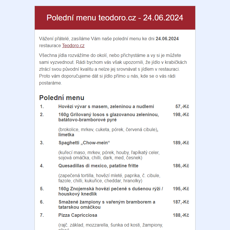 Poledni menu teodoro.cz - 24.06.2024