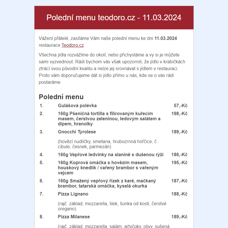Poledni menu teodoro.cz - 11.03.2024