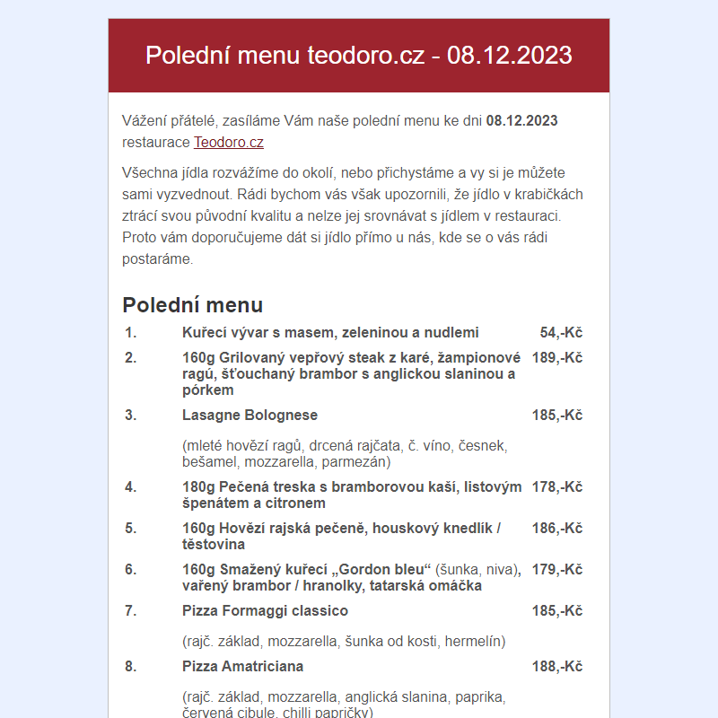 Poledni menu teodoro.cz - 08.12.2023