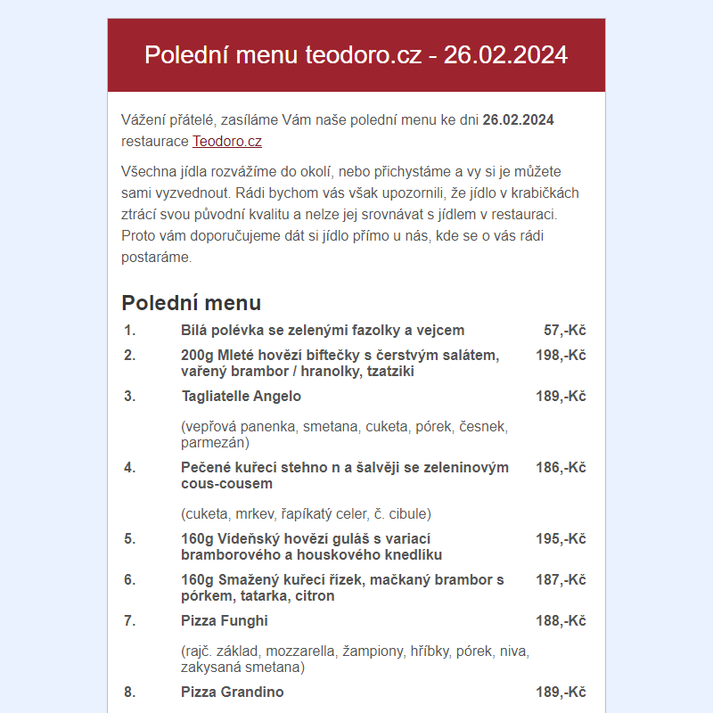 Poledni menu teodoro.cz - 26.02.2024
