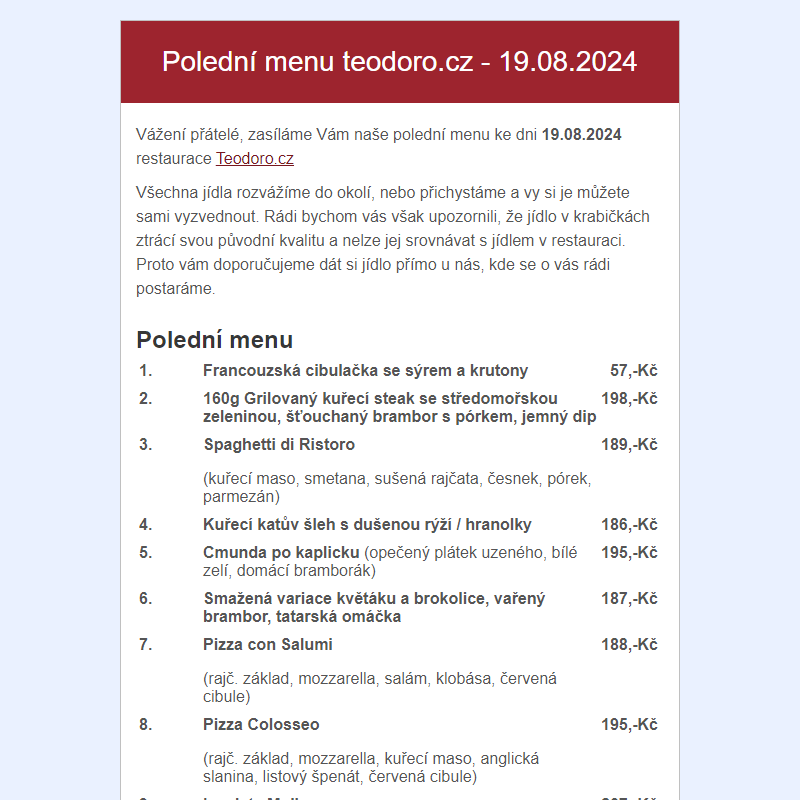 Poledni menu teodoro.cz - 19.08.2024