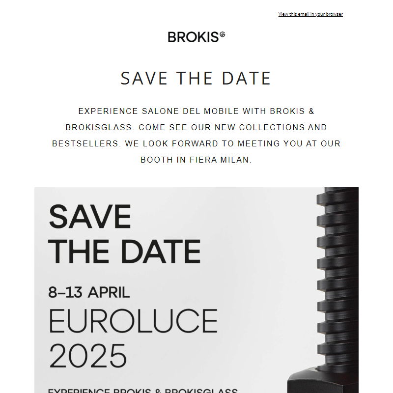 Save the Date - BROKIS & BROKISGLASS at Euroluce