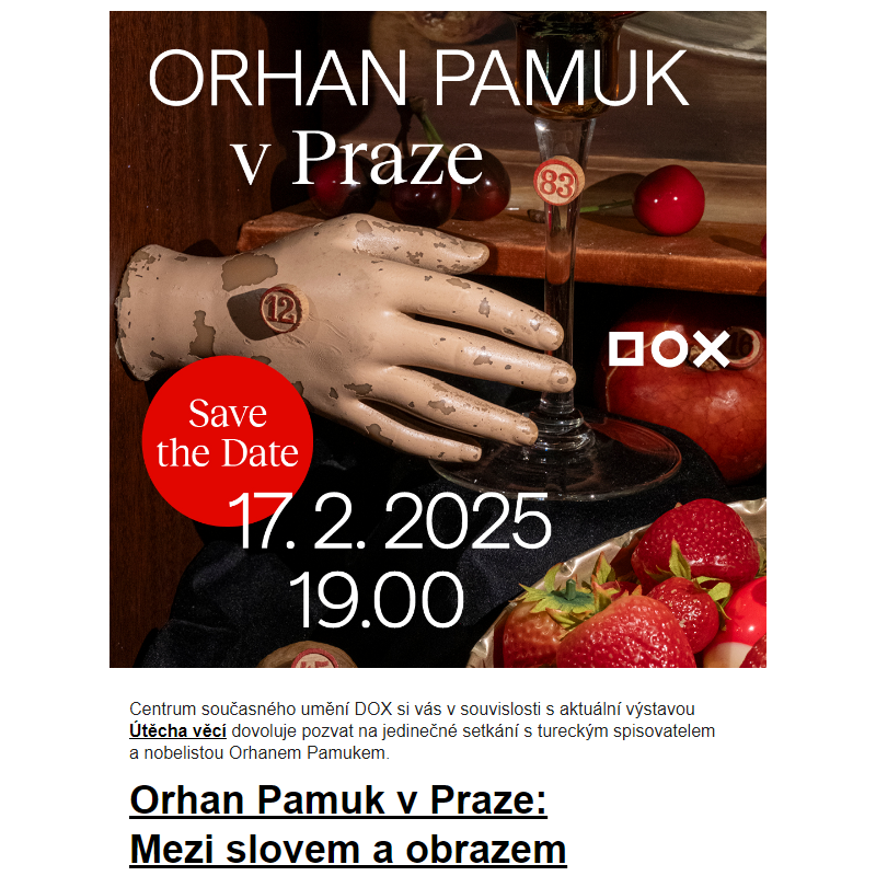 DOX | SAVE THE DATE: Orhan Pamuk v Praze! _