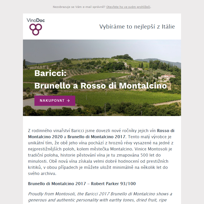 _ Novinky z vinařství Baricci: Rosso i Brunello di Montalcino! _ Z Piemontu přistálo Moscato a Barbaresco!