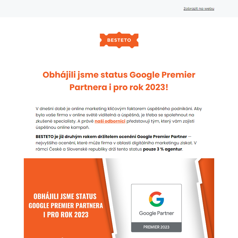 Obhájili jsme status Google Premier Partnera i pro rok 2023! _