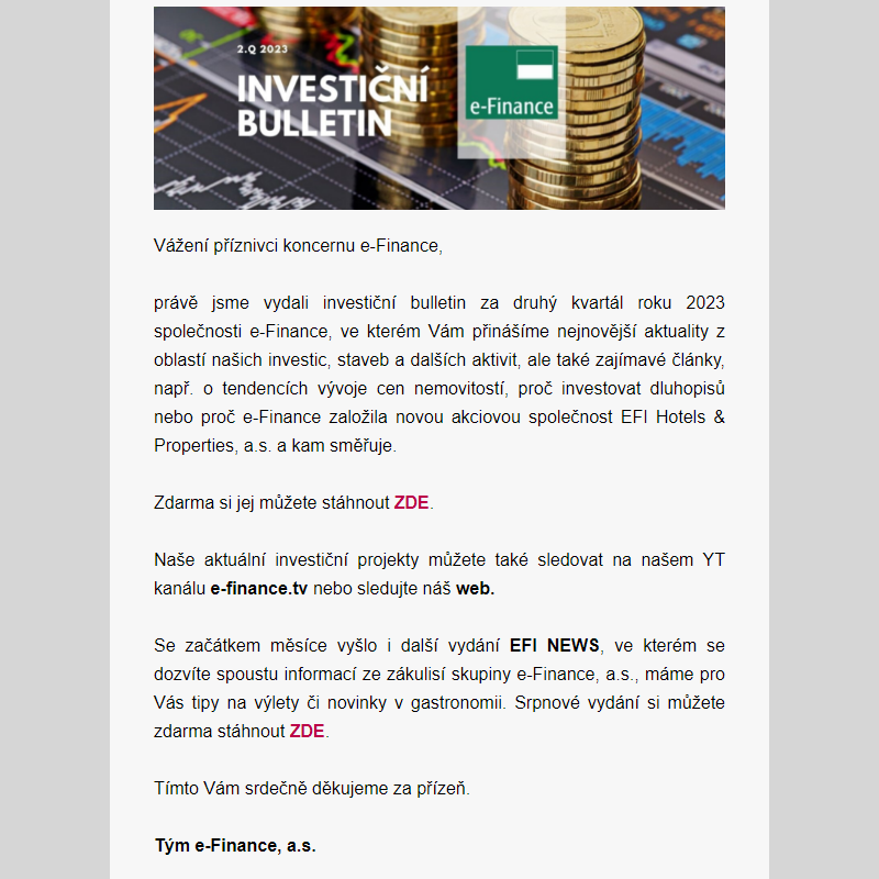 Investiční Bulletin e-Finance za 2.Q 2023