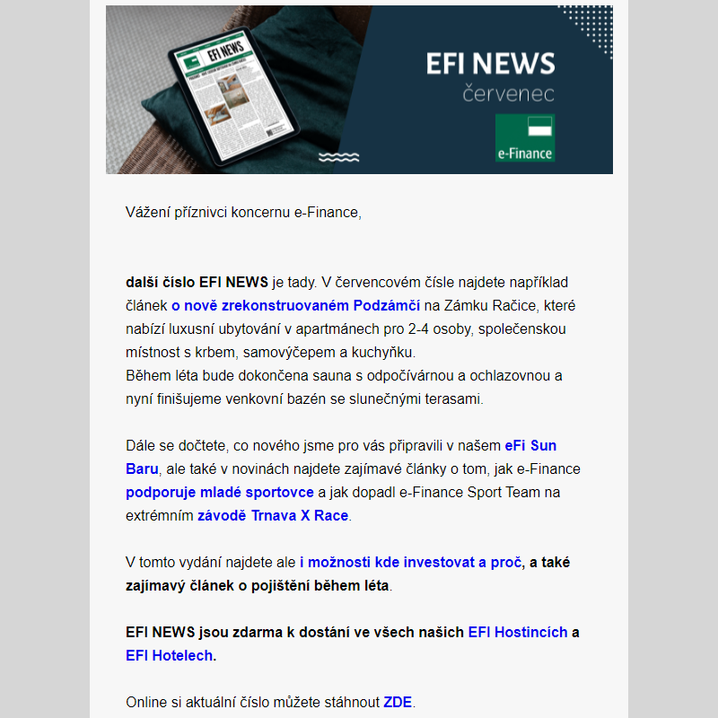 Červencové vydání EFI NEWS