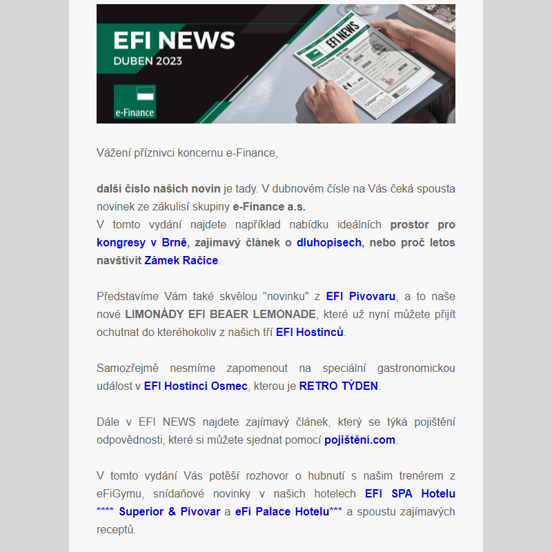 Dubnové vydání EFI NEWS