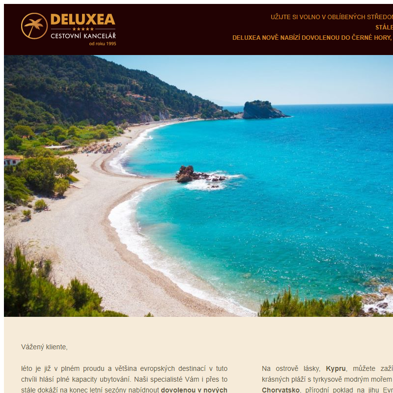 Deluxea nově nabízí dovolenou do Černé Hory, Chorvatska a na Kypr