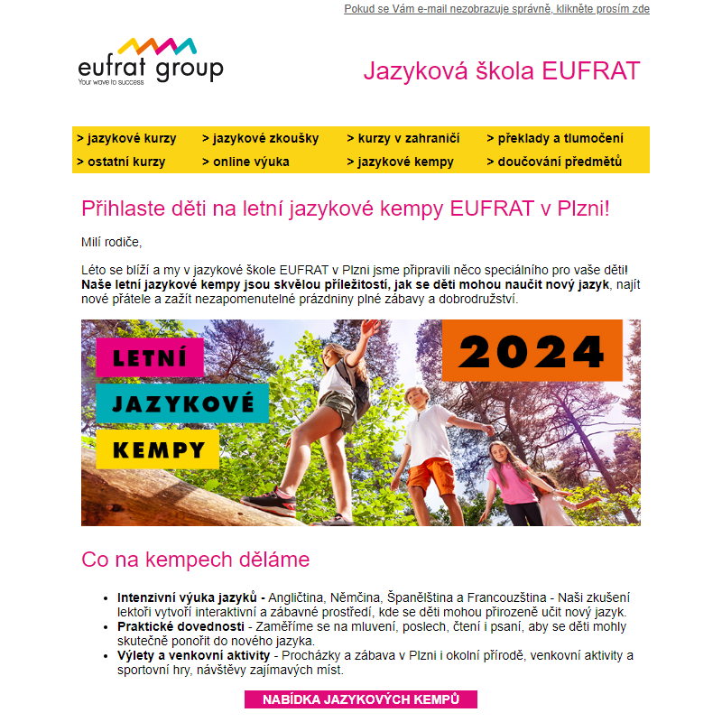 Přihlaste děti na letní jazykové kempy EUFRAT v Plzni!
