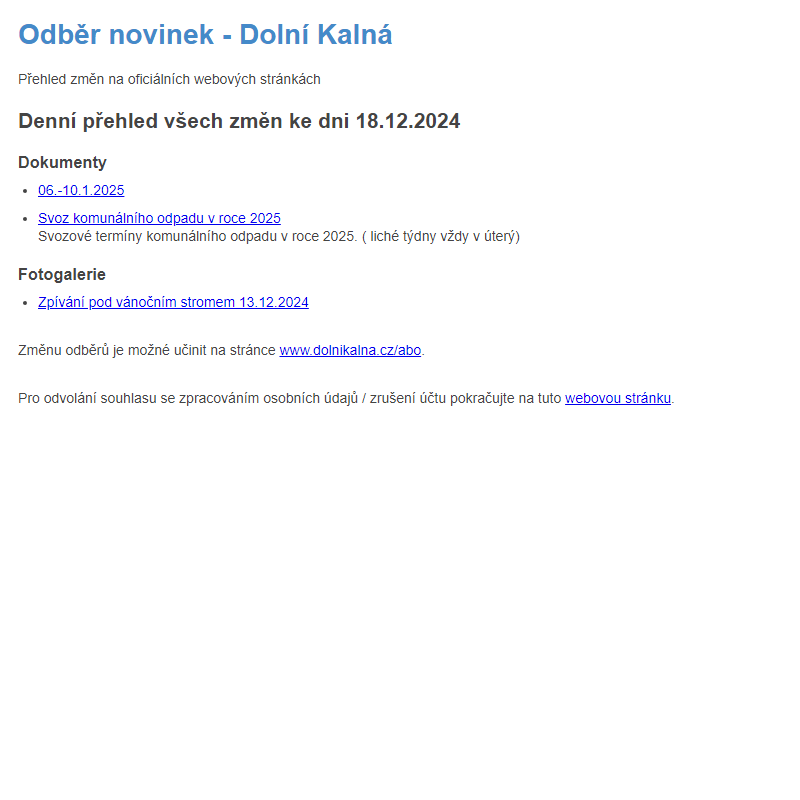 Odběr novinek ze dne 18.12.2024